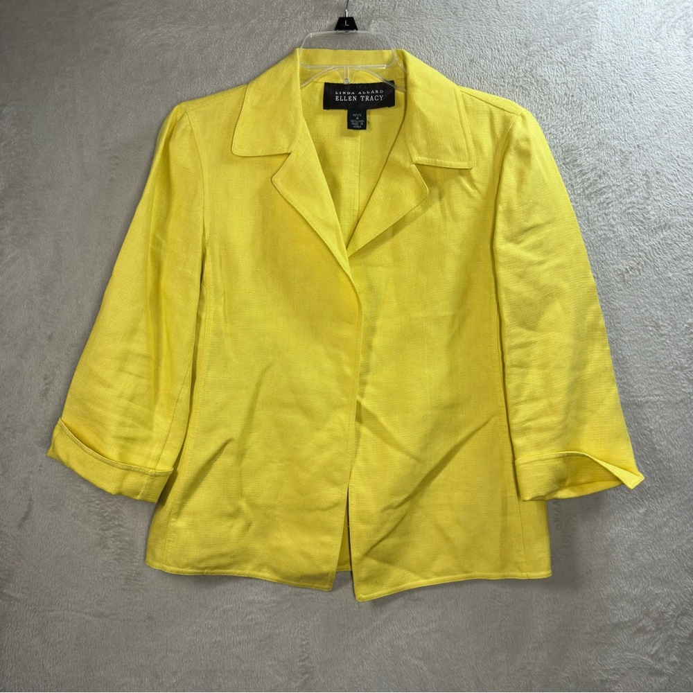Linda Allard Ellen Tracy 100% Linen Open Blazer Jacket Women’s Sz 4P Resort Chic